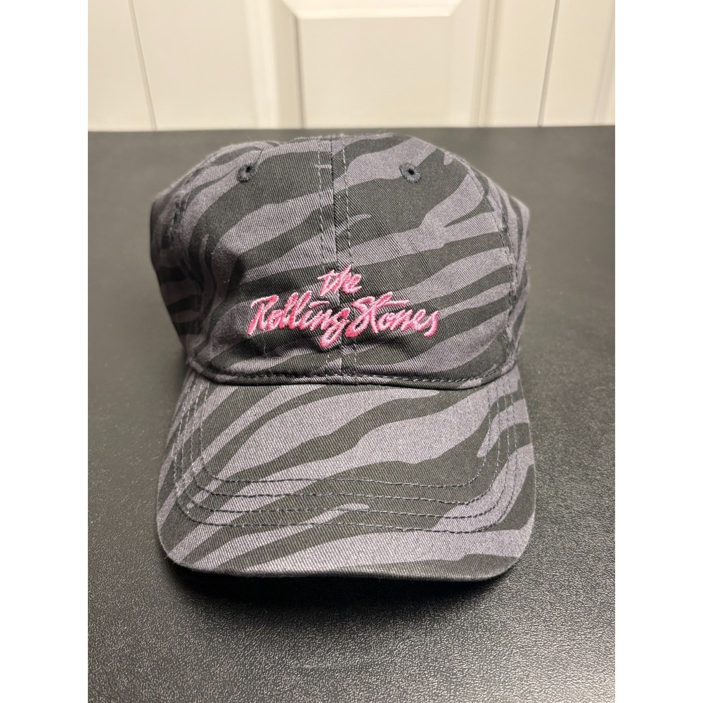 Rolling Stones Zebra Print Baseball Hat Gray Pink Rock Band Adjustable Cap
